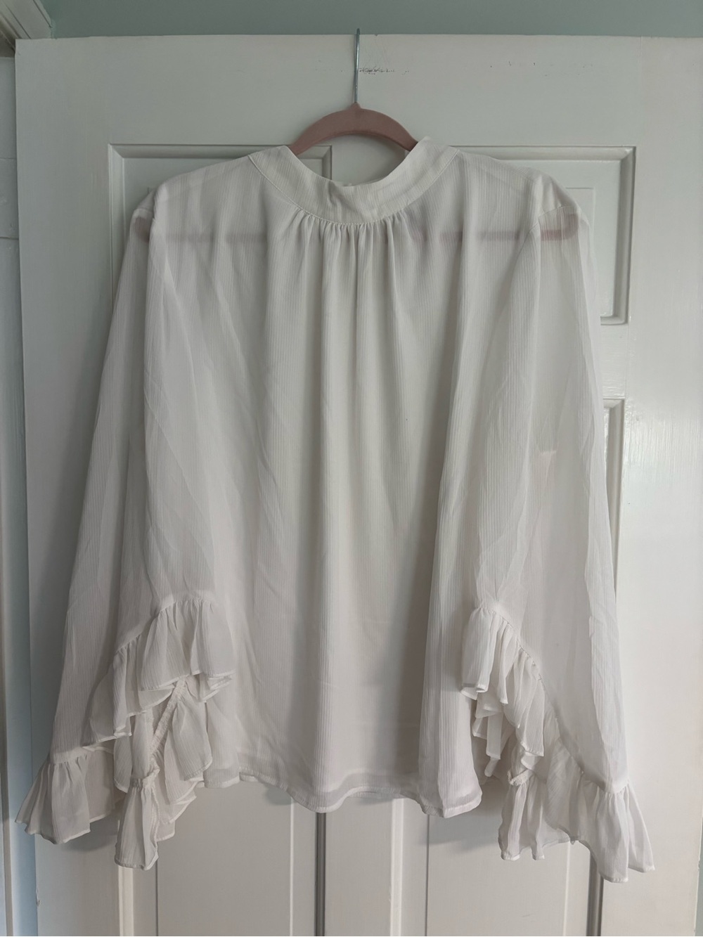 Vince Camuto White Ruffle Bell Sleeve Blouse